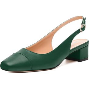 Womens Sqaure Toe Block Heel Slingback Pumps