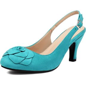 Elerhythm Women's Mary Jane Vintage Slingback Adjustable Strap Flower Close Toe 1920s Gatsby Heels Retro 1950s Victorian Pumps Suede Shoes