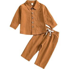Baby Boys 2 Pieces Clothes Set Toddler Kids Button Down Long Sleeve Collar Shirts and Elastic Waist Pants Outfits