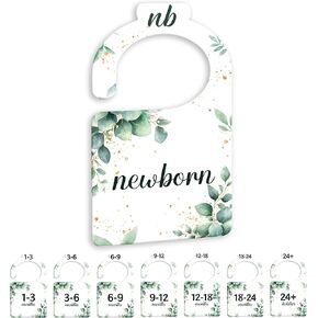 Eucalyptus Baby Closet Dividers for Nursery Closet Organizer, Newborn to 24 Months Size Clothes, Greenery Hangers with Size Dividers, Double Sided