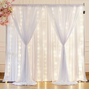 10 x 10ft Light Champagne Backdrop Curtains with Lights String, True Champagne Polyester Backdrop Curtains Party Photography Background Wrinkle Free for Wedding Reception Birthday Ceremony-5 x 10ft 2P