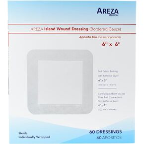 Areza Medical - Bordered Gauze Island Dressing - Wound Dressing - Latex Free - sterile - 6" x 6" - 60 per Box - FSA/HSA Approved