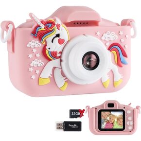 Kids Camera Toys Christmas Birthday Gifts for Boys and Girls Kids Toys 3 4 5 6 7 8 9 10 11 12 Year Old Toys for Girls HD Digital Video Camera 5 Puzzle Games with 32GB SD Card (Pink)