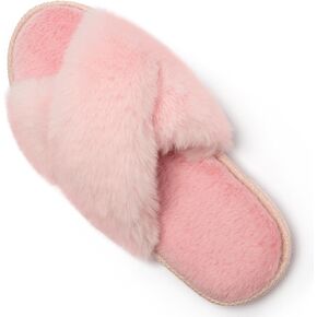Katliu Women's Cross Band Furry Slippers Slippers Plush House Slippers Open Toe Soft Fuzzy Slippers Memory Foam Slippers Indoor in Kuwait