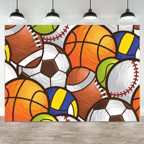 8x6ft Sports Backdrop Ball Games Kids Birthday Photography Background Cartoon Basketball Football Baseball Sport Club Party Banner Decorations Newborn Baby Shower Portrait Photo Booth Prop