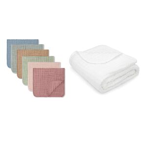 Comfy Cubs Muslin Burp Cloths and Baby Muslin Blanket Bundled