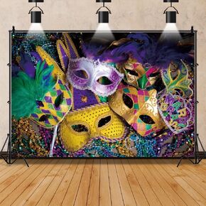 10x8ft Colorful Mask Backdrop Mardi Gras Carnival Backdrop Masquerade Dress Up Prom Party Supplies Decorations Background for Photography Festival Fiesta Birthday Party Banner Studio Props
