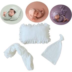 Newborn Photography Props Baby Photo Stretch Wrap Posing Outfits Newborn Blanket Picture Outfit Boy Girl with Long Tail Hat (White)