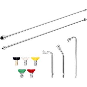EASYBRO Pressure Washer Extension Wand, 120" Upgrade Power Washer Lance Replacement with 5 Spray Nozzle Tips, Gutter Cleaner Attachment Curved Rod, 1/4" Quick Connect, 4000 PSI