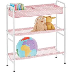 mDesign 3-Tier Metal Frame, Vertical Toy Storage Organizer Cart for Child/Kids Bedroom, Toy Room, Playroom - Holds Toys, Crayons, Building Blocks, Puzzles, Crafts, Books, Blankets - Pink/White