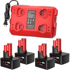 12V Battery 9.0Ah Replacement for Milwaukee M-12 Battery 4Pack with Charger