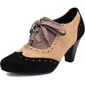 Elerhythm Women's Mary Jane 1920s Pump Heels Oxford Classic and Retro Lace Up Wingtip 1950s Vintage Round Closed Toe 1940s Shoes