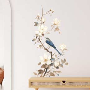 Chinese Flowering Tree Branches Bird Wall Stickers for Living Room Plants Wall Decal Peel and Stick Wall Art Home Decor Decoration for Bedroom Bathroom Classroom Library
