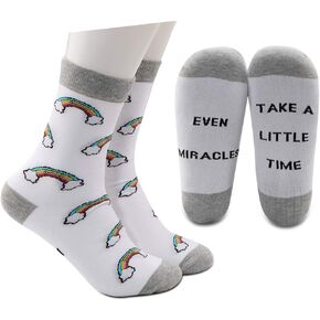 LEVLO IVF Pregnancy Gift IUI Rainbow Baby Socks Even Miracles Take a Little Time Cotton Socks Mom Gifts