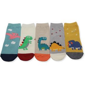 Playful Dinosaur Baby Crew Socks, Non slip, 5-Pair, 12month, 24month, 36month, 48month+