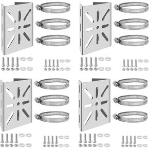 Universal Vertical Mast Mount 3 Loops Stainless Steel Corner Bracket Mounting Bracket Stainless Steel Vertical Pole Mount Adapter for CCTV Security Camera, IP Cameras, PTZ Dome Camera (4pack)