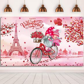Valentine's Day Backdrop Valentine Backdrop Background for Photography Happy Valentine's Day Backdrop Banner Photo Booth Props Red Heart Backdrop for Mother's Valentine's Day Decor (Gnomes)