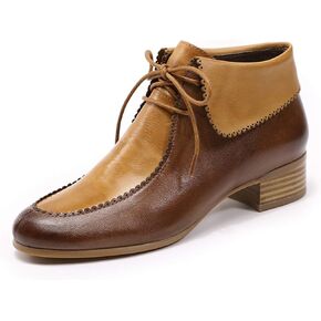 Mona flying Lace-up Leather Ankle Boots for Women Low Heel Fashion Tie up Dress Booties