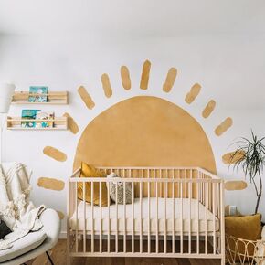 astrkiz Large Fabric Watercolor Boho Half Sun Wall Decals Peel and Stick, Pastel Sunrise Wall Murals Stickers, Sunshine Wall Arch Art Decor for Kids Room Playroom Nursery Bedroom, 94.49" x 70.87"