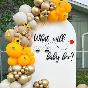 What Will Baby Bee Decal Sign，Gender Reveal Party Decal Sign，Honey Bee Themed Balloon Arch Backdrop Decal，Bumble Bee Baby Shower Backdrop Sign，Baby Room Decorative Wall Decals Decor