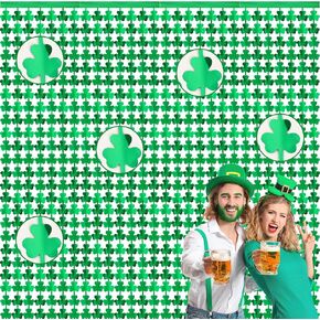 Jansun 4 Pack St. Patrick's Day Shamrock Tinsel Foil Fringe Curtains Green Shamrock Tinsel Curtains for St. Patricks Day Irish Party Backdrop Decorations Photo Booth Backdrops (3.2 x 6.6 ft)