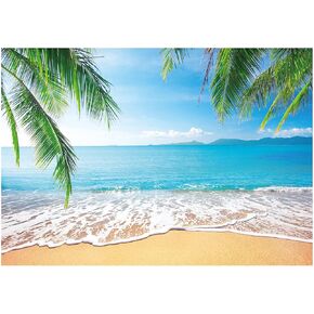 Allenjoy 7x5ft Tropical Beach Background Summer Luau Palm Leaves Ocean Island Seaside Scene Wedding Photography Backdrop Baby Birthday Bridal Shower Party Decoration Banner Photo Booth Props Yellow