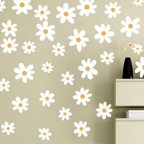 Runtoo White Daisy Flower Wall Art Stickers Boho Floral Wall Decals for Nursery Living Room Girls Bedroom Wall Decor