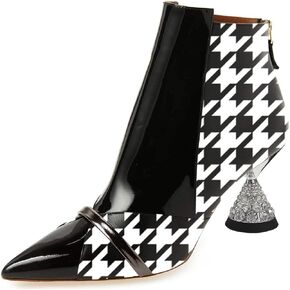 FSJ Women Glossy Mid Heel Ankle Boots Pointed Toe Bootie Chelsea Zipper Fall Fashion Winter Shoe Size 4-15 US