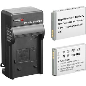 2 Pack NB-6L/NB-6LH Batteries with Charger for Canon Powershot SX500 is, S120,SX700 HS, SX710 HS,SX520 HS,SX530 HS,SX510 HS,SX610 HS,SX600 HS, D30, and S95 Cameras