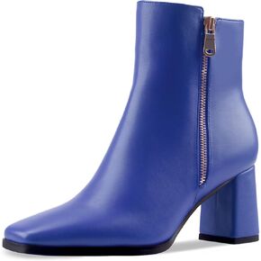 Oh Mispares Women's Chunky Heel Ankle Booties Square Toe Short Block Boots Heeled Shoes Side Zipper Comfortable Closed Toe Heels for Ladies Girls 3 Inches