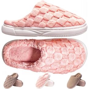 DIUS Fuzzy House Slippers for Women & Men, Memory Foam Slippers Indoor Outdoor Non Slip Rubber Sole Cozy Bedroom Shoes
