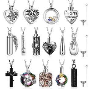 Ecation 15 Pcs Urn Necklace for Ashes Keepsake Cremation Jewelry Stainless Steel Cross Heart Cubic Locket Ashes Necklace