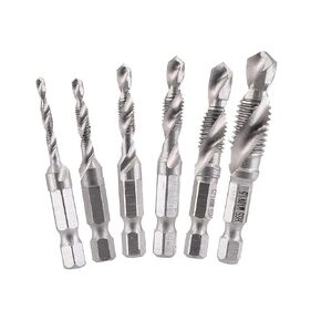 6 Pack M3-M10 Drill Tap Set HSS Metric Tap Set, Combination Drill Countersink Deburr Countersink Bit, Spiral Tap Drill Bits Rethreading Drill Bits for Sheet Metal Aluminum Plates