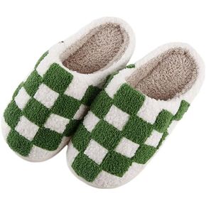 Checkered Slippers for Women Men House Slippers Funny Fluffy Slippers Winter Shoes Outdoor Indoor Warm Plush Bedroom Slippers