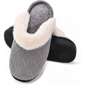 Warm Knit House Slippers for Women Men, Fuzzy Winter Bedroom Shoes with Plush Faux Fur Lining, Women's Slip-on Slippers for Indoor Outdoor