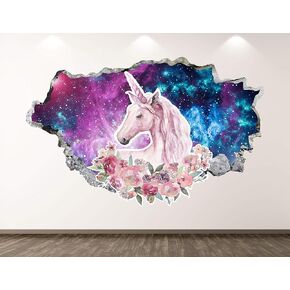 Unicorn Wall Decal Art Decor 3D Animal Sticker Mural Kids Room Vinyl Custom Gift BL48 (22"W x 14"H)