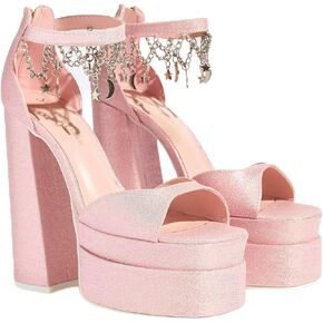Sparkl Fairy Couture Women’s High Chunky Platform Sole Open Toe Ankle Strap Sophia Pink Glitter Heel Pink Glitter