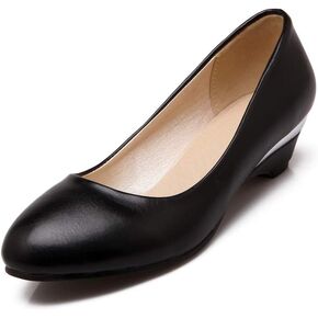 JIEEME Women's Fashion Round Toe Block Heel Slip-on Low Heel with 3.5 cm Comfortable Easy Walking Casual Pumps for Women Big Size Z810-1S