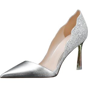 Women's Sparkly High Heels Closed Pointed Toe Pumps Slip On Stilettos Dressy Wedding Evening Party Pumps Shoes,3.34-inch