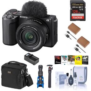 Sony Alpha ZV-E10 II Mirrorless Camera with E PZ 16-50mm f/3.5-5.6 OSS II Lens, Black, Bundle with 128GB Memory Card, 2X Battery, Charger Base, Microphone, MT-11 Tripod and PC Software License Key