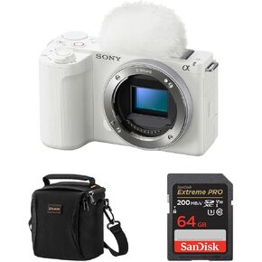 Sony Alpha ZV-E10 II Mirrorless Camera, White, Bundle with Extreme PRO 64GB Memory Card and Shoulder Bag