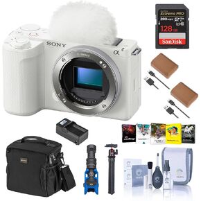 Sony Alpha ZV-E10 II Mirrorless Camera, White, Bundle with 128GB Memory Card, 2X Battery, Charger Base, Microphone, MT-11 Tripod and PC Software License Key