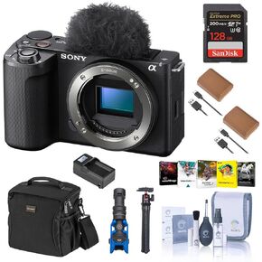 Sony Alpha ZV-E10 II Mirrorless Camera, Black, Bundle with 128GB Memory Card, 2X Battery, Charger Base, Microphone, MT-11 Tripod and PC Software License Key