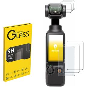 Lens and Screen Protector for DJI Osmo Pocket 3 Accessories with Tempered Glass LCD Display Film 9H Hardness Anti-Scratch Anti-Bubble (3 Pack)