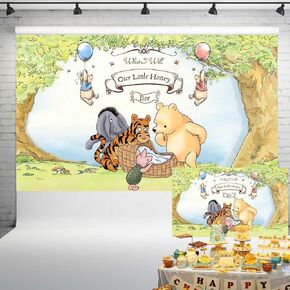 Pooh Bear Gender Reveal Backdrop Decorations Vintage Baby Shower Background Spring Hundred Acre Wood Banner for Cake Table 7x5 ft 284
