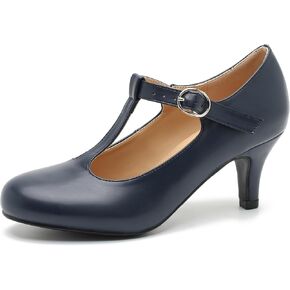 Women's T Strap Mary Jane Kitten Heel Pumps Round Toe Dress Office Work Shoes