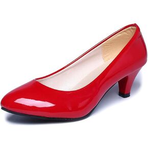 Women's Patent Leather Stiletto Heel Pumps Comfortable Round Toe Slip On Low Mid Heel Non Slip Business Office Dress Shoes