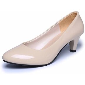 Women's Patent Leather Stiletto Heel Pumps Comfortable Round Toe Slip On Low Mid Heel Non Slip Business Office Dress Shoes