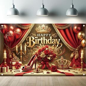 Luxury High Heel Birthday Party Backdrop Purple Glamorous Happy Birthday Banner Modern Luxury Champagne High Heels Decorations for Girls Women’s Birthday Party Photography Background 71 x 43 Inch