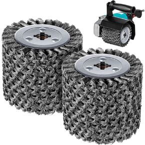 2 Pack 4.7"x 4" Twisted Steel Wire Wheel Multi Surface Texturing, 0.02" Wire Brush Drum Surface Conditioning Tool for Metal Removing Rust Wood Grain Restoration 3/4 Quad Keyway